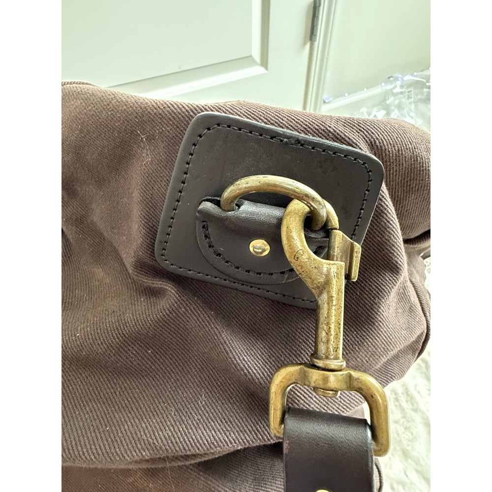Filson Rugged Twill Duffle Bag Cinder Brown Leather Trim Travel Heavy Canvas - Picture 15 of 16